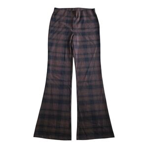 Self E Brown Plaid Flare Pull On Slacks M
